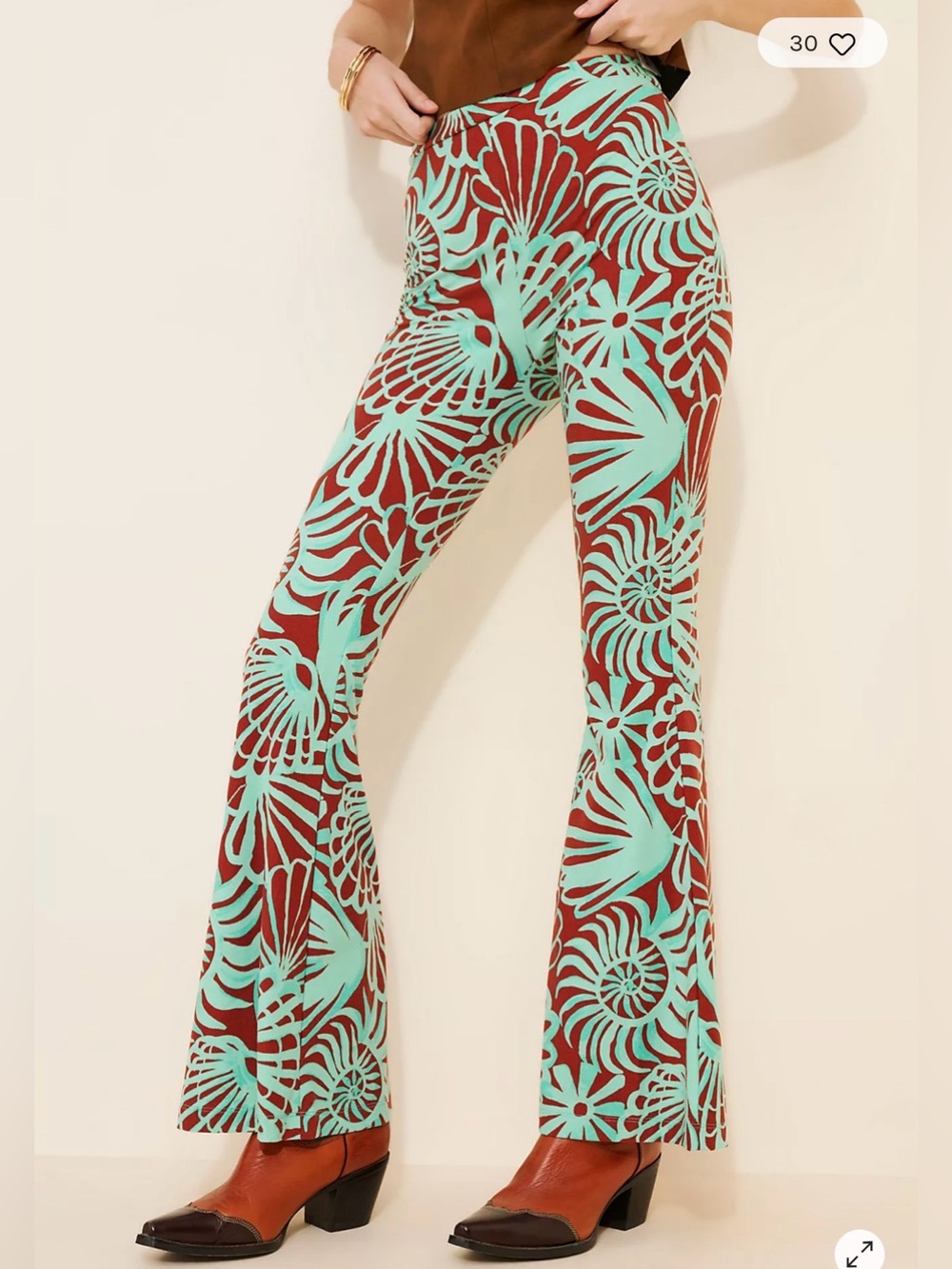 Free People Brown and Mint Floral Flare Pants